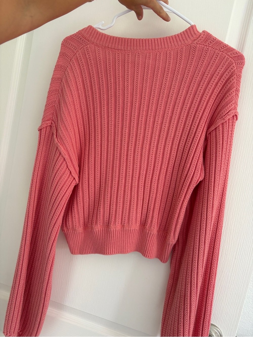 Free People Pink Ribbed Button-Front Cardigan - Picture 4 of 5